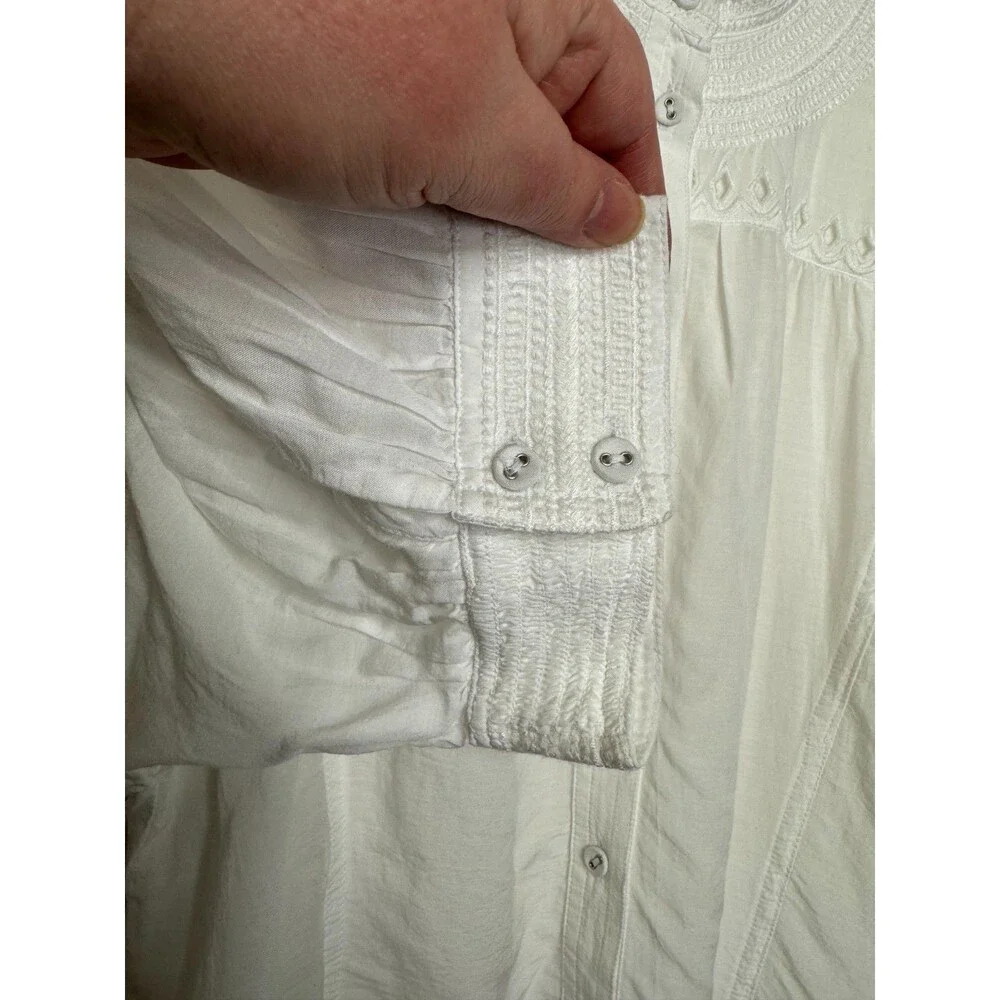Madewell Sz 0 Puff Sleeve Band Collar Shirt White Button Front Embroidered NWT